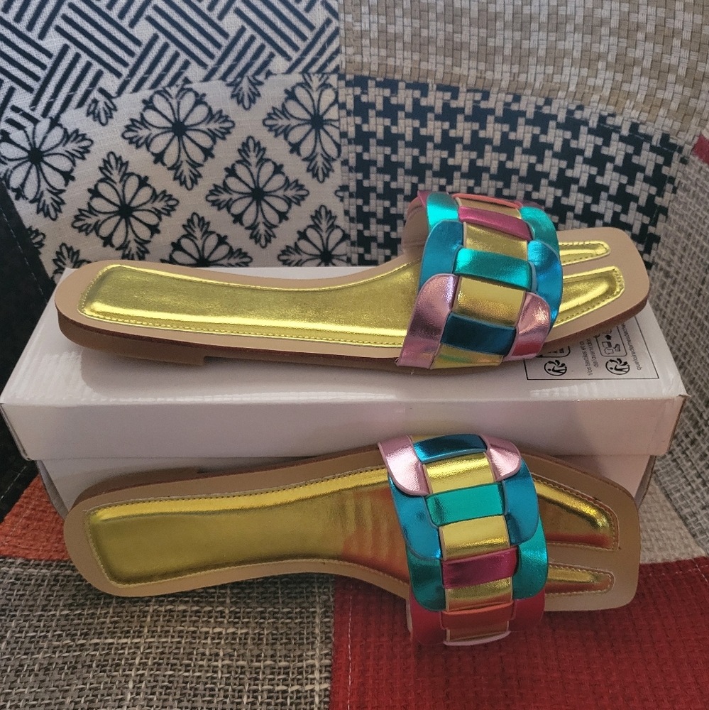 SHEIN Blue and Pink Sandals with Playful Design
